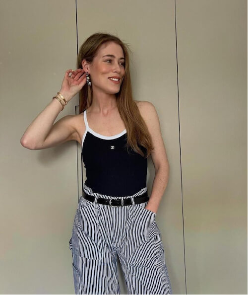Mango Stripe Wide Leg Jeans, Black/White, 4