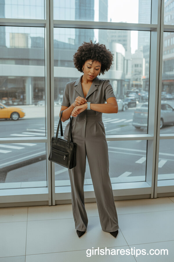 Gray Tailored Jumpsuit Power Office Look