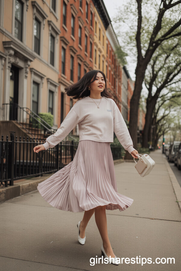 Pastel Sweater with Pleated Midi Skirt Outfit