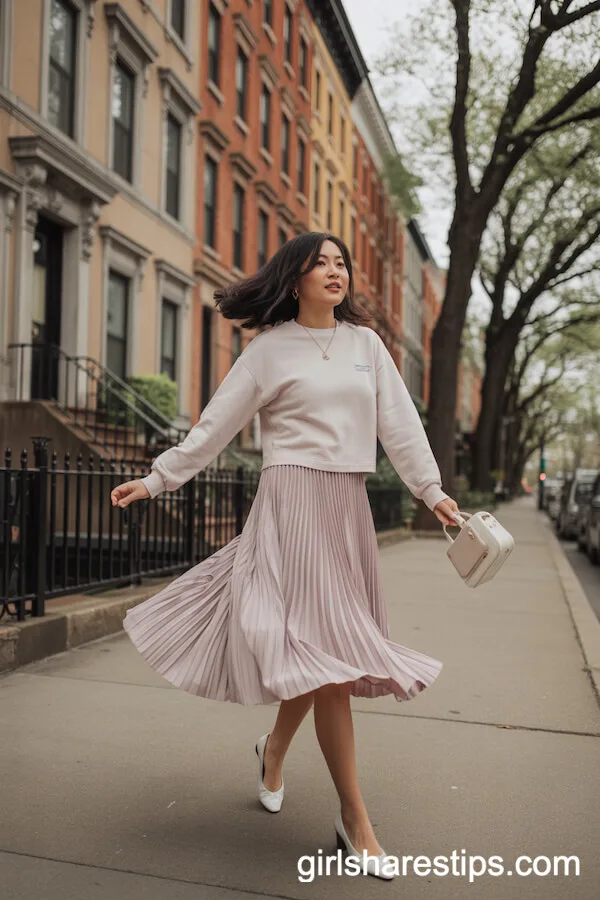 Pastel Sweater with Pleated Midi Skirt Outfit