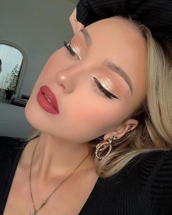 Soft Gold Eyes with Matte Red Lips