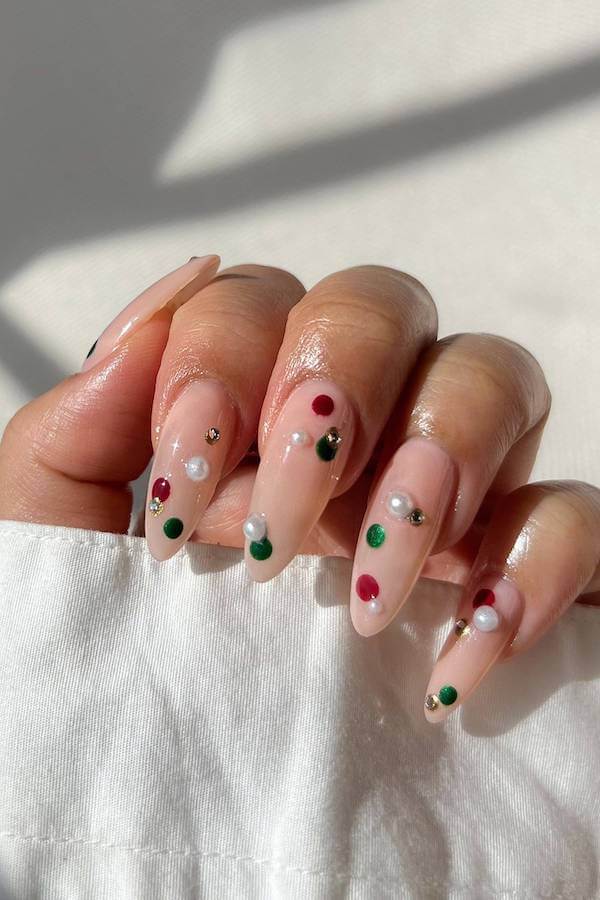 Festive Pearl And Dot Nails