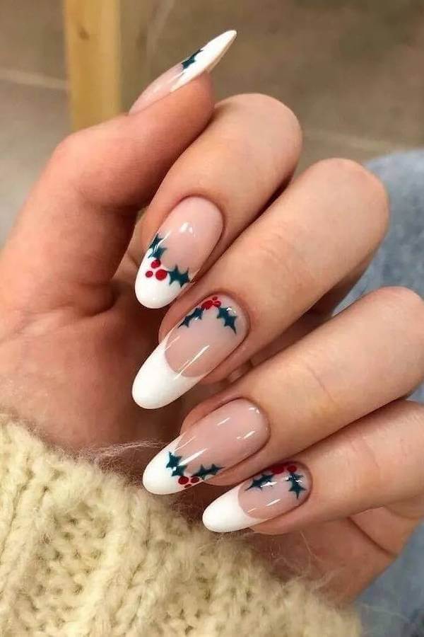 French Tips With Holly Accents