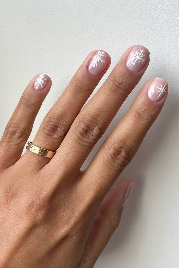 Simple White Snowflake Nails