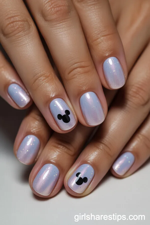 Pastel Ombr&eacute; Round Nails with Black Mickey Accent