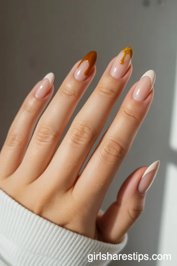 Honey-Drip Accent Almond Nails Inspired by Winnie the Pooh
