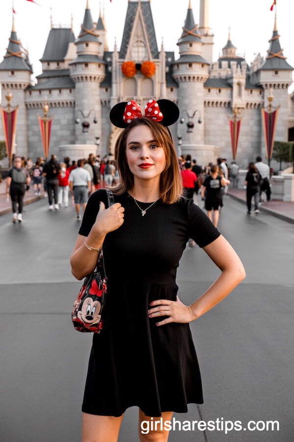 Black Dress and Red Minnie Ears Disney Halloween Look