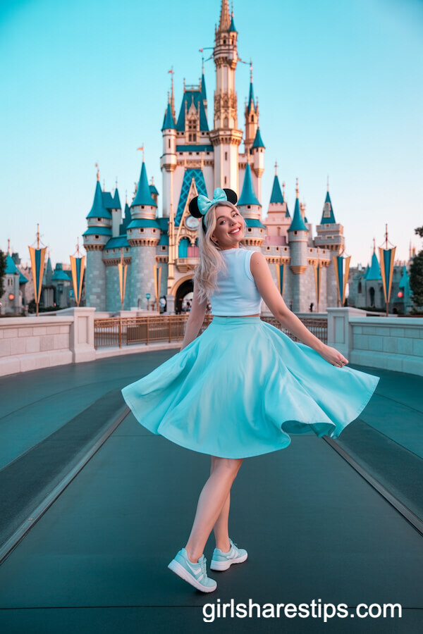 Pastel Blue A-Line Midi Skirt with Matching Minnie Headband