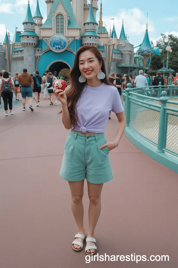 Ariel-Inspired Teal Shorts and Lavender Tee Casual Combo