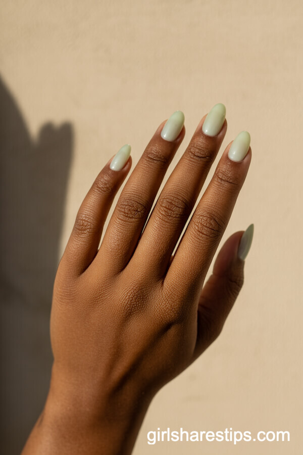 Frosted Sea Glass Green Short Oval Nails