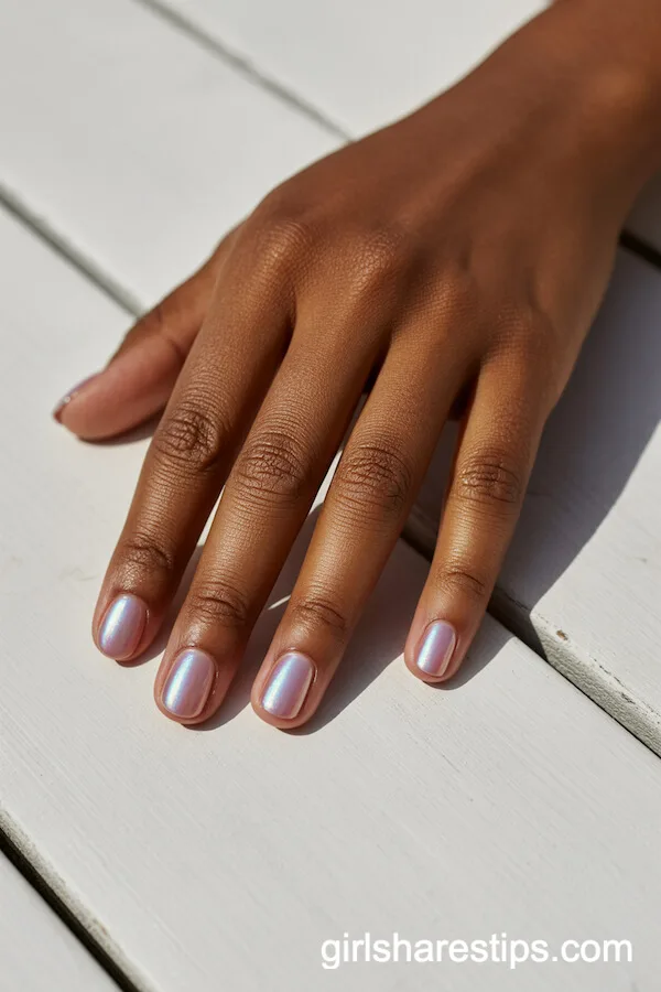 Iridescent Seashell Pink Nails for a Beach Glow