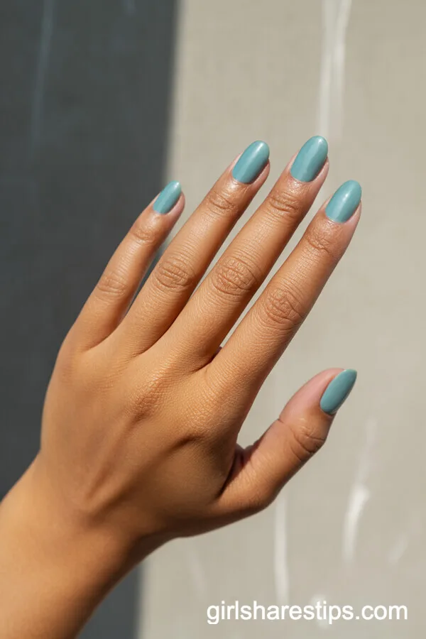 Matte Beach Glass Blue Oval Nails