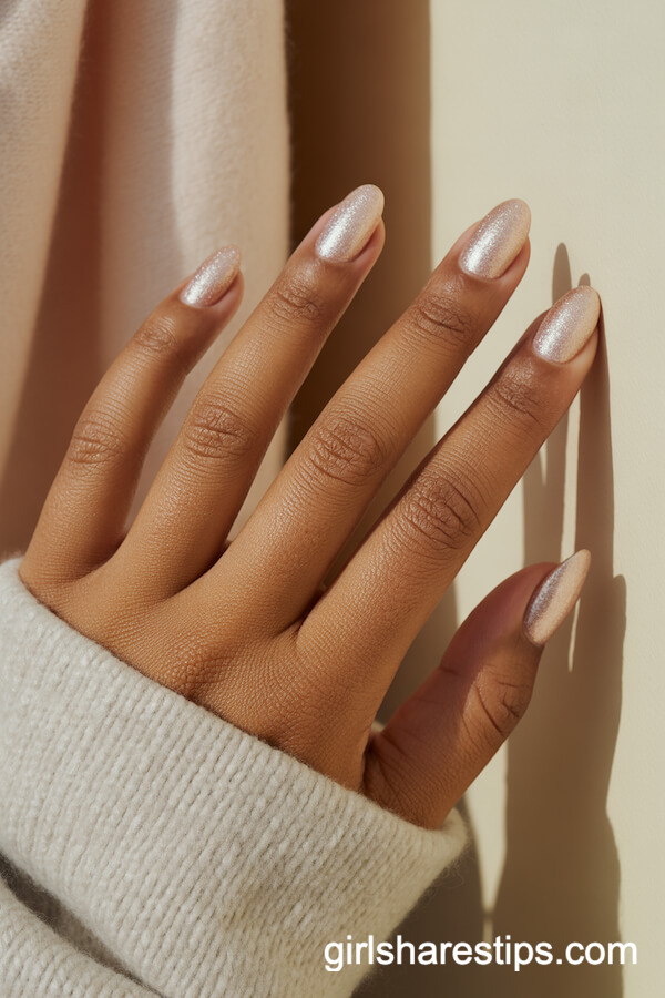 Champagne Micro-Glitter Squoval Nails