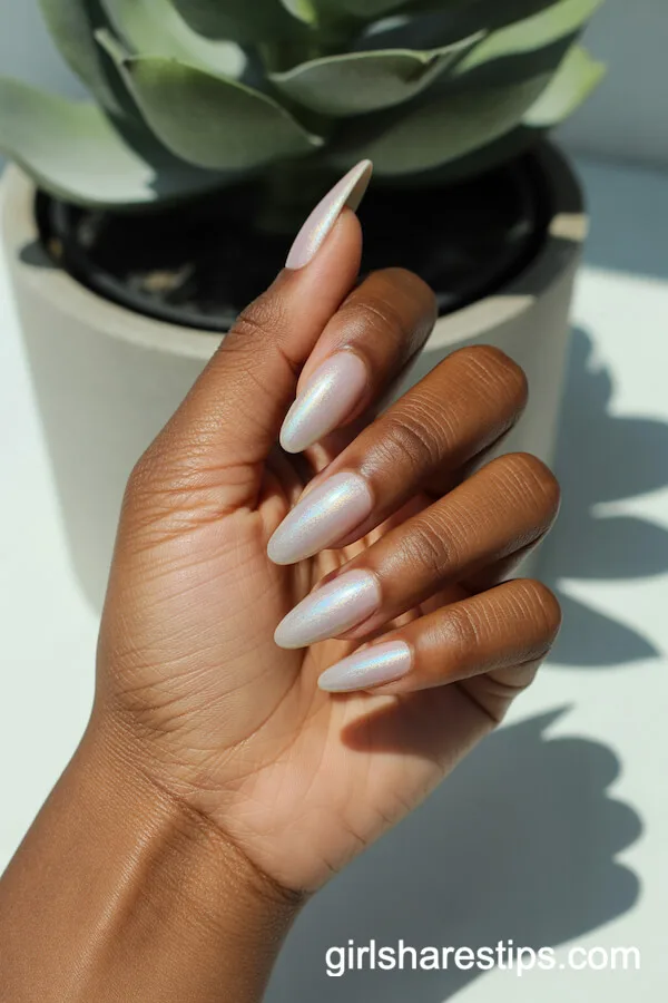 Iridescent Shimmer Stiletto Nails