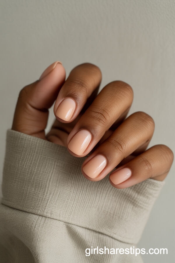 Matte Peach Square Nails with a Glazed Finish