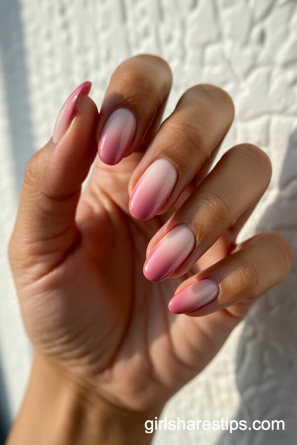 Soft Pink to Rose Ombre Almond Nails