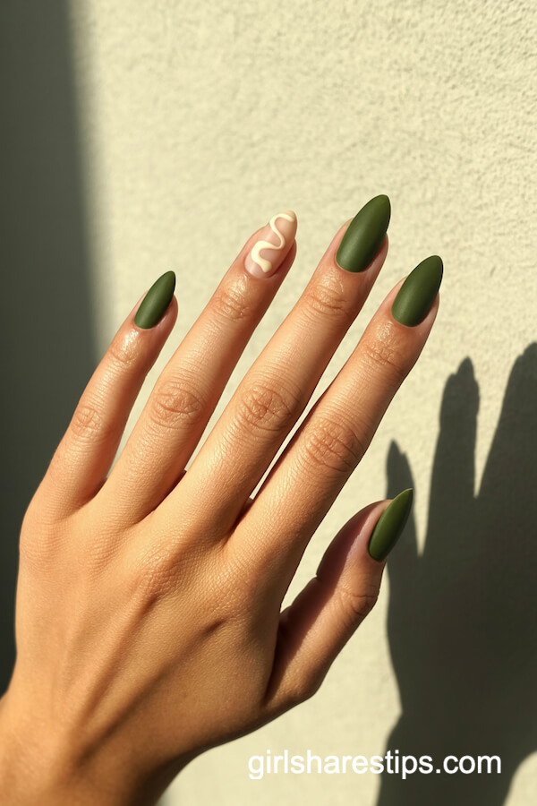 Matte Moss Green Almonds with Cream Abstract