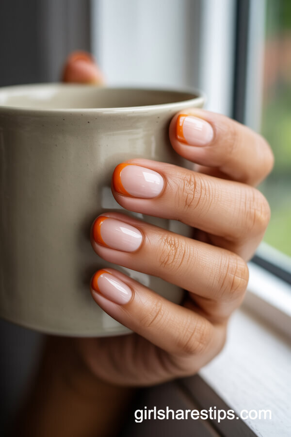 Pumpkin French Tips on Short Nails