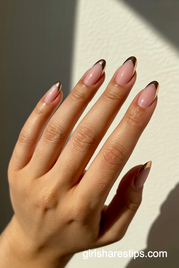 Blush Pink Almonds with Gold Micro French Tips
