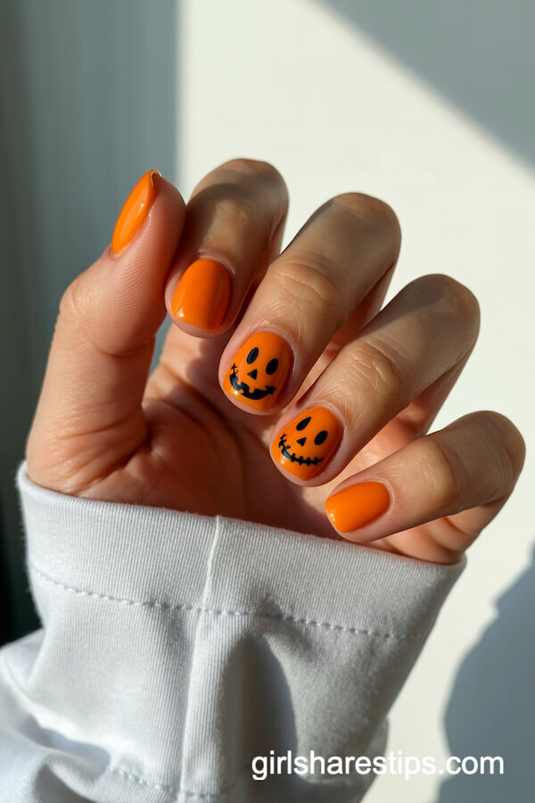 Glossy Orange with Pumpkin Faces
