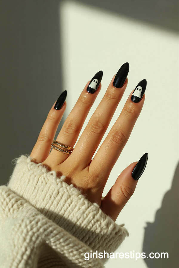 Shiny Black with Cartoon Ghosts