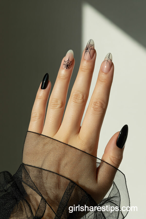 Black and Nude with Spider Web Designs