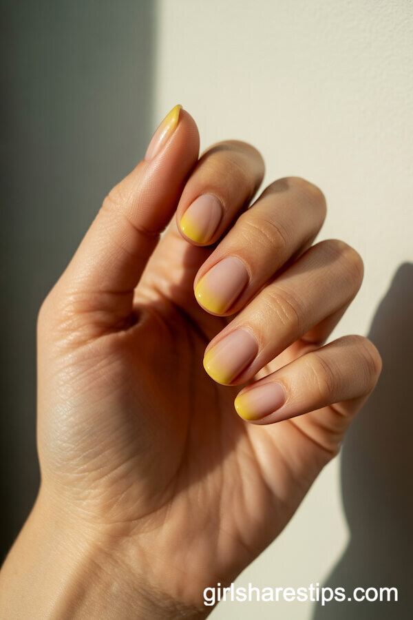 Clear to Soft Yellow Ombre Short Round Nails