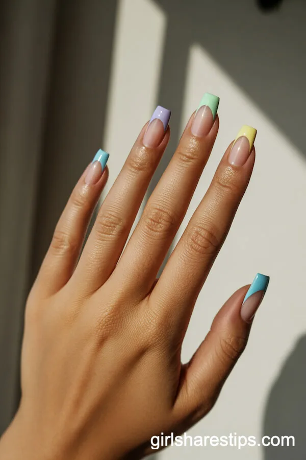 Pastel French Tips on Square Nails