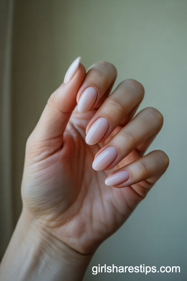 Milky Pink Jelly Long Oval Nails
