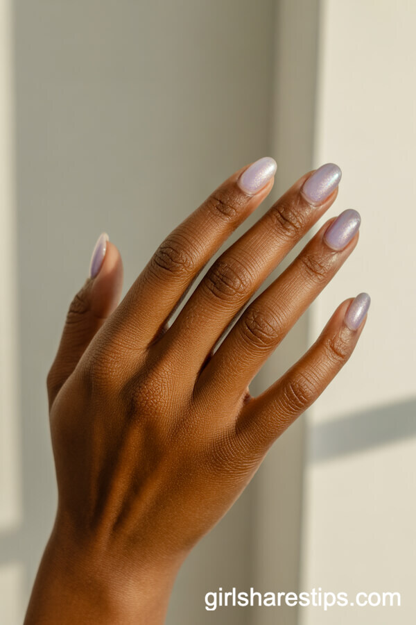 Sheer Lavender Short Nails with Iridescent Shimmer
