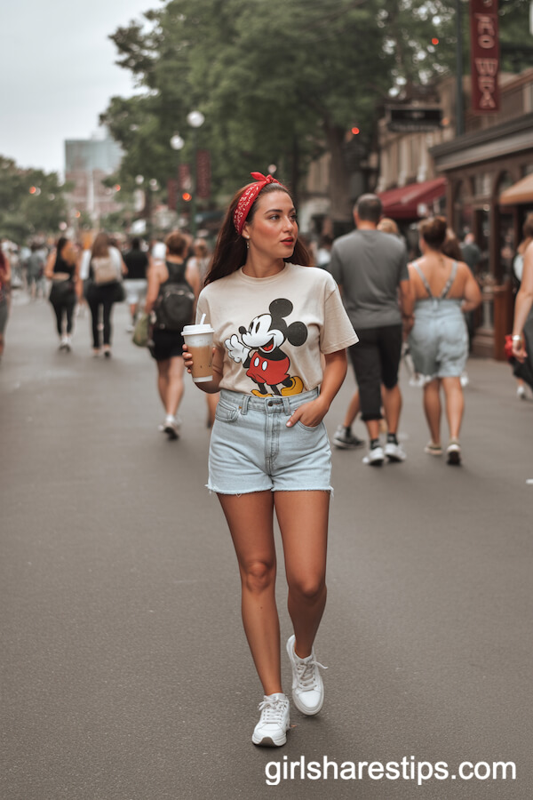 Vintage Mickey Graphic Tee With High-Waisted Denim Shorts