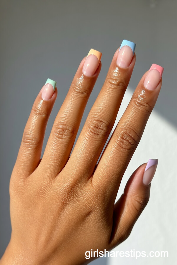 Pastel Rainbow French Tips&mdash;A Different Color for Every Nail