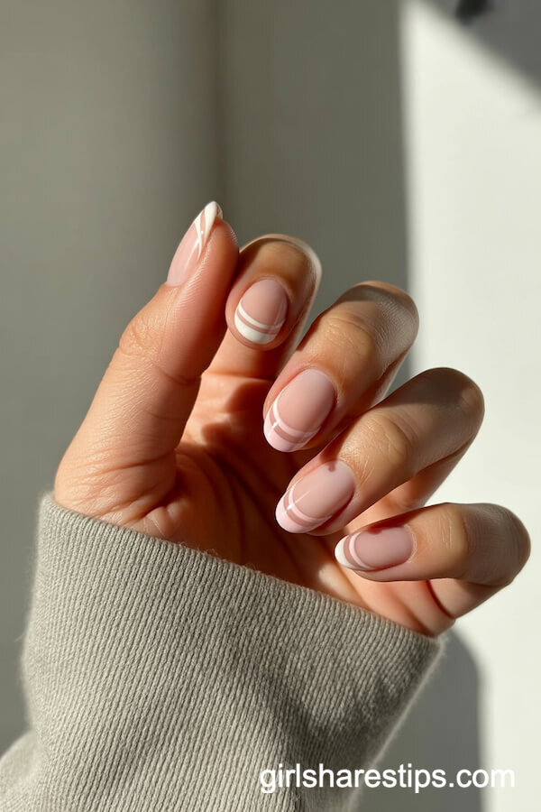 Minimalist Double French Lines in White and Pastel Pink