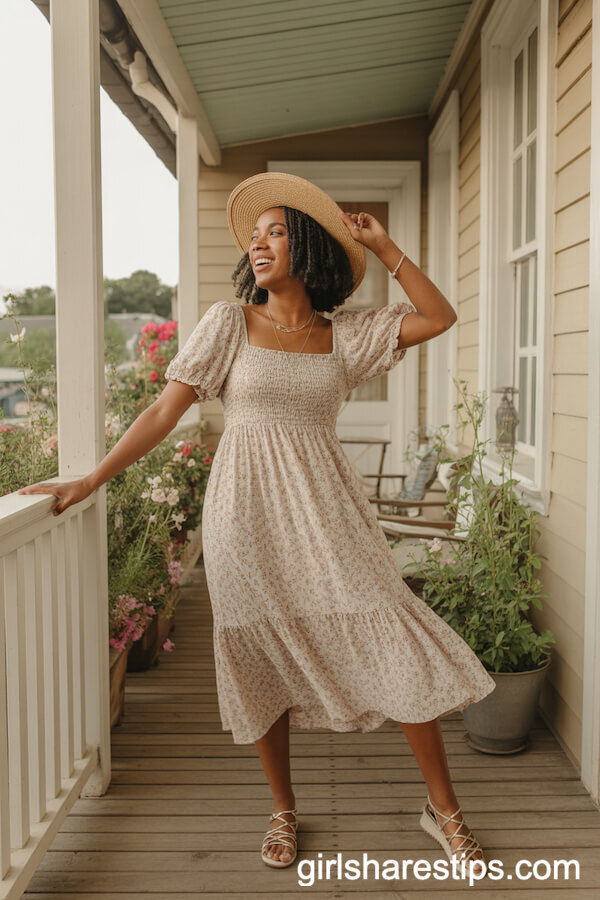 Floral Sundress and Straw Hat for a Breezy Nashville Porch Look