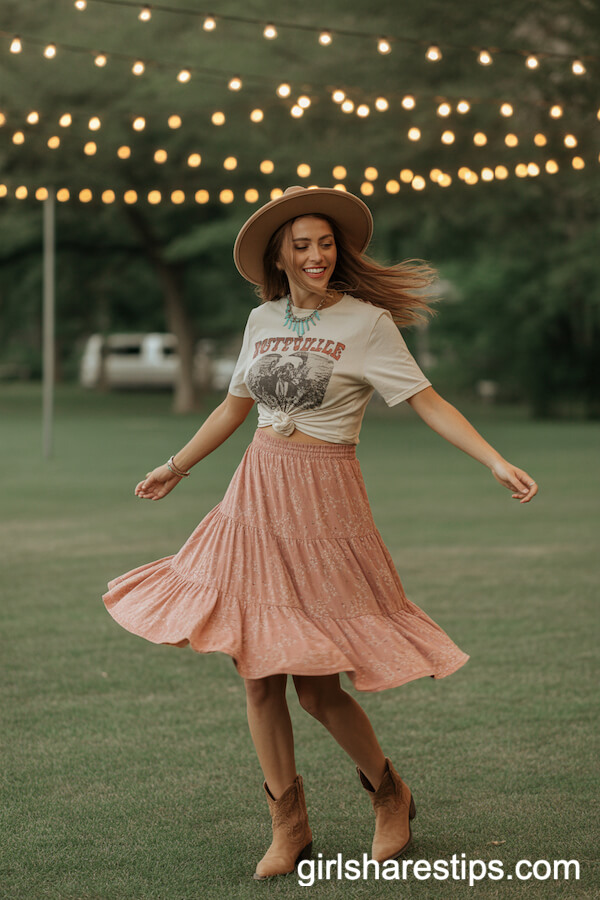 Boho Tiered Skirt and Vintage Western Tee: Nashville Festival Flair