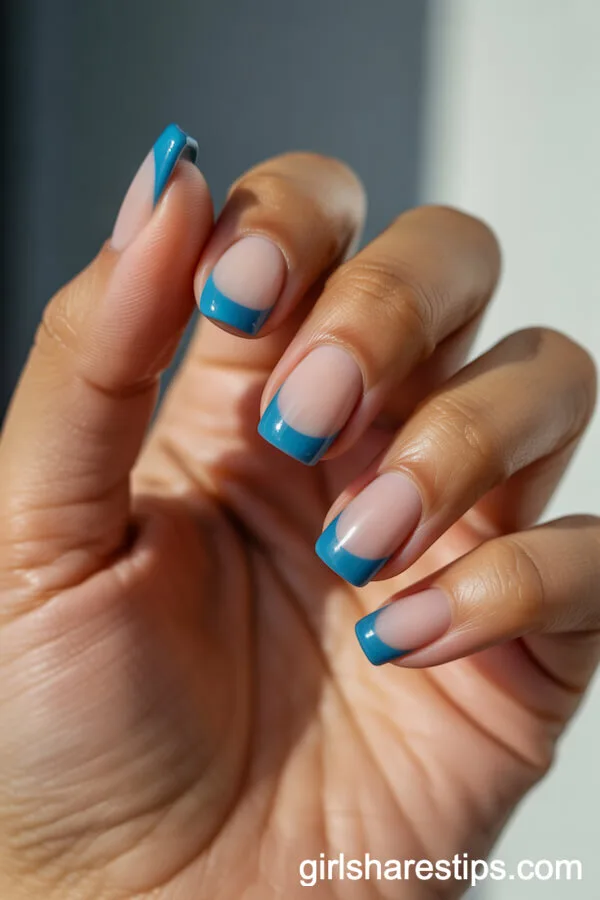 Ocean Blue Gradient French Tip Square Nails