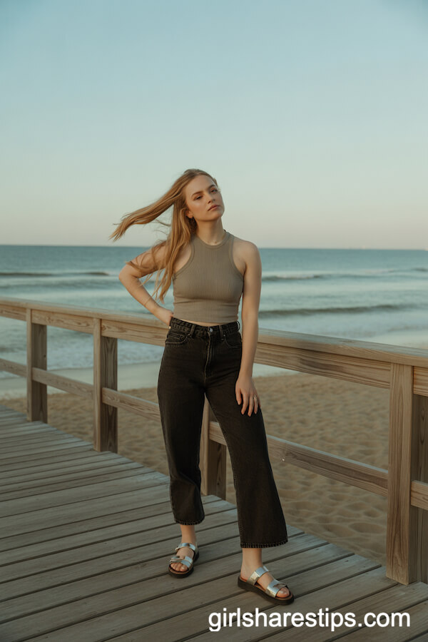 Cropped Black Jeans with a Ribbed Tank for Beach Days