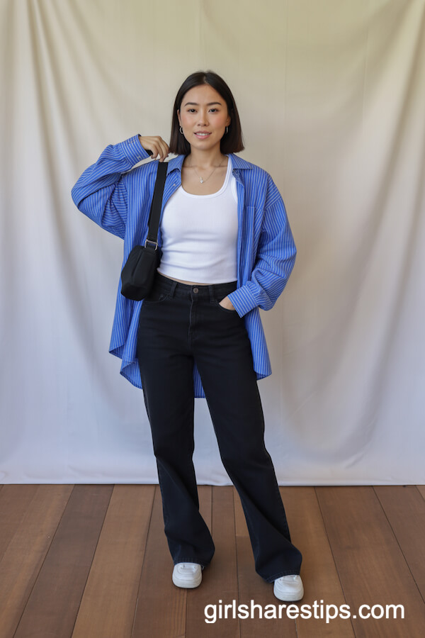 Black Wide-Leg Pants with Fitted White Tank Top