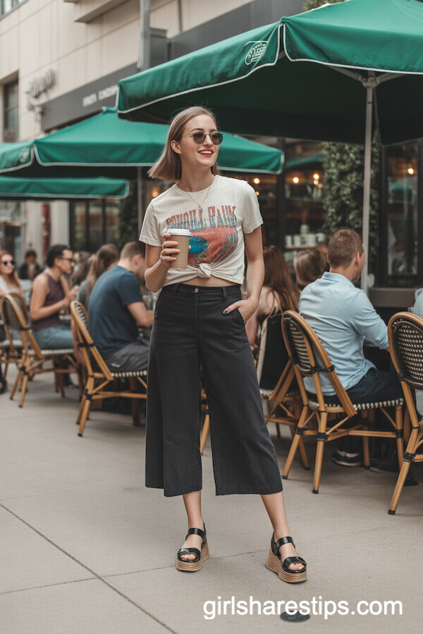 Black Culottes with Colorful Graphic Tee