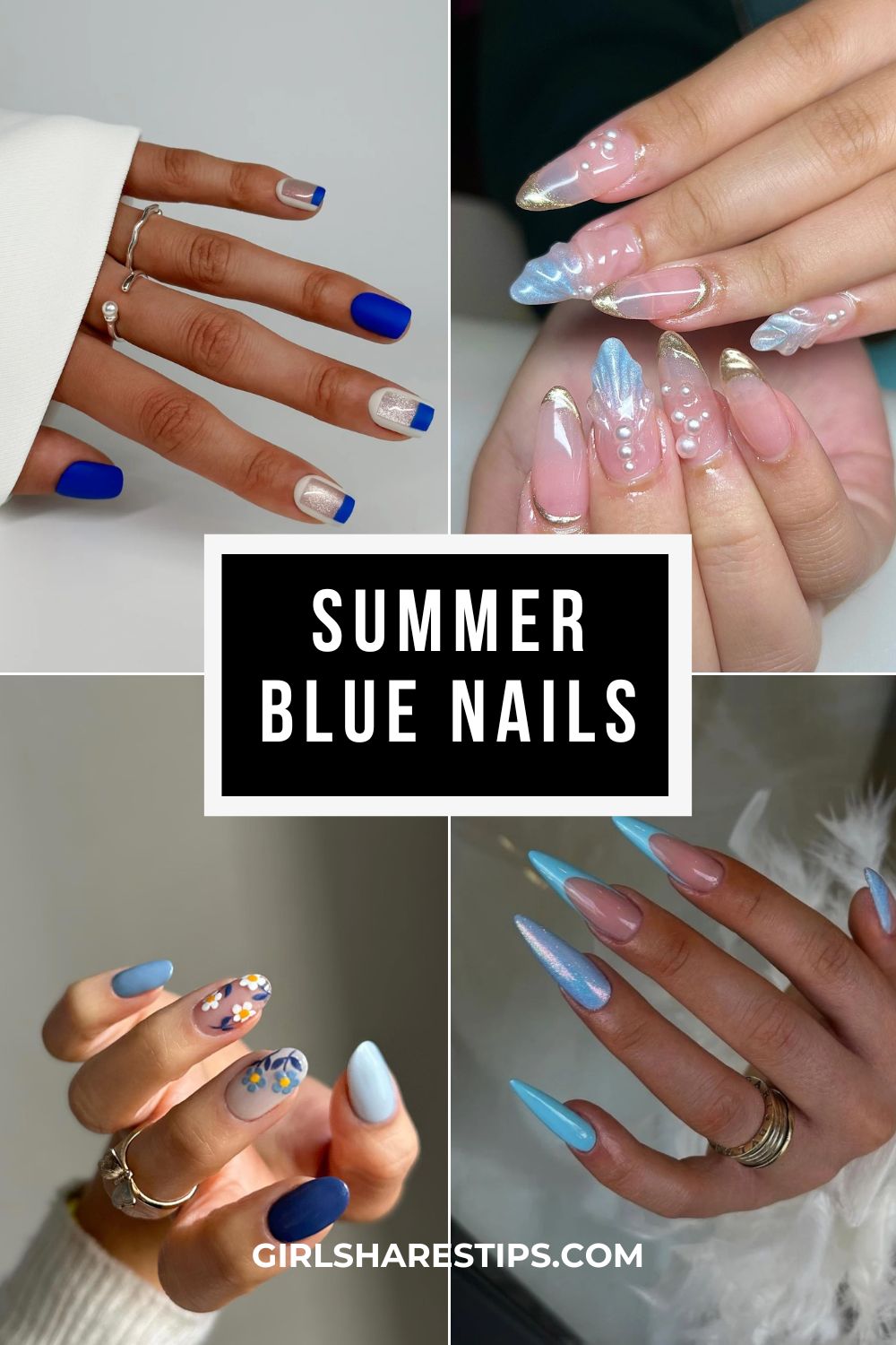 summer blue nails collage