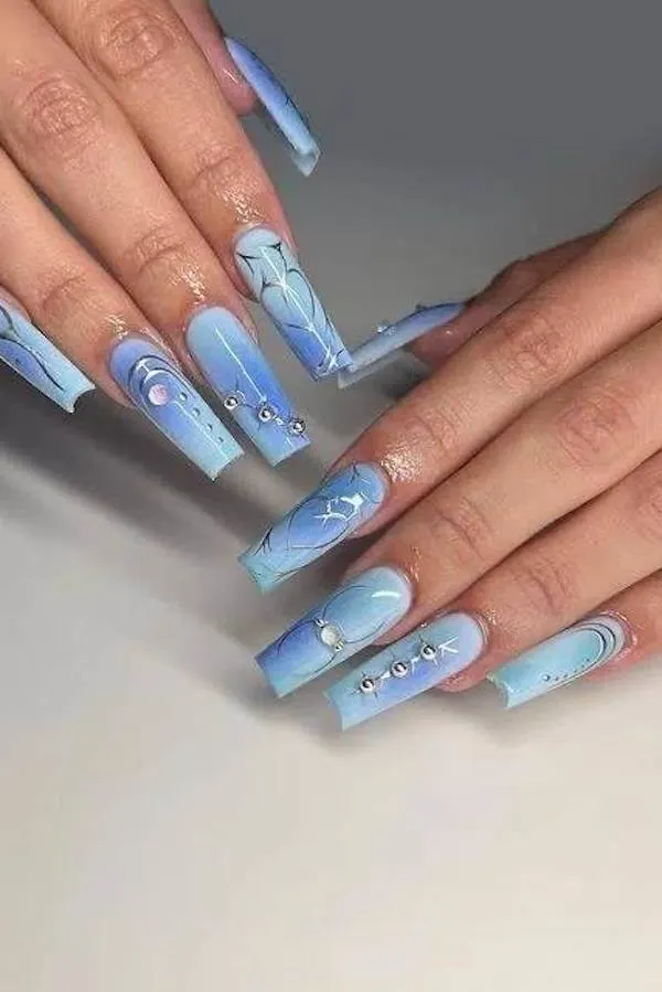 summer blue nails