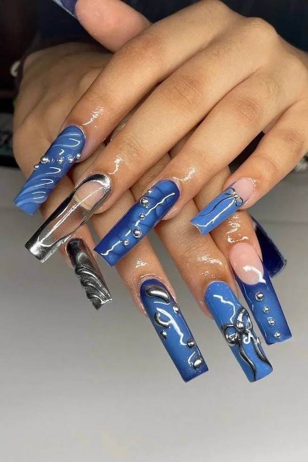 summer blue nails