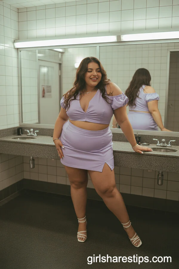 Lavender Matching Set with Strappy White Heels