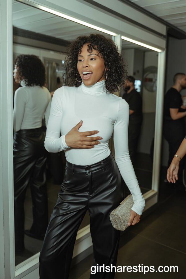 Faux Leather Pants with Fitted White Bodysuit