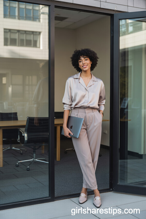 Monochrome Taupe Blouse and Trousers for a Minimal Summer Statement