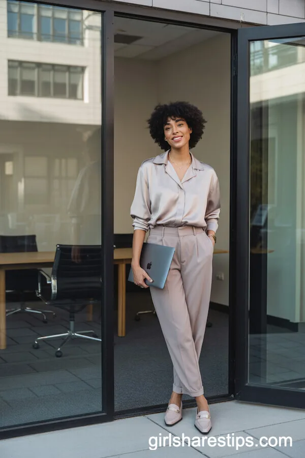 Monochrome Taupe Blouse and Trousers for a Minimal Summer Statement