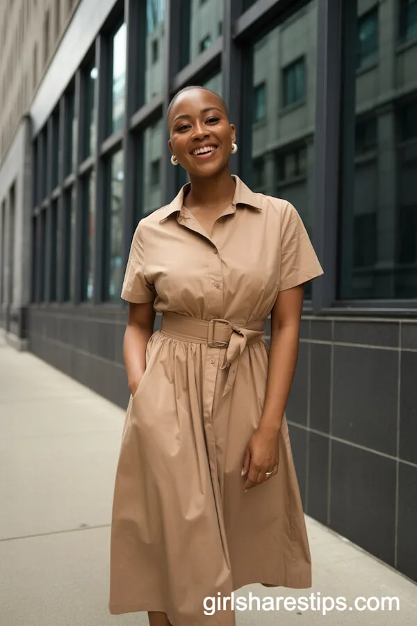 Tan Belted Shirt Dress for a Relaxed Yet Professional Summer Look
