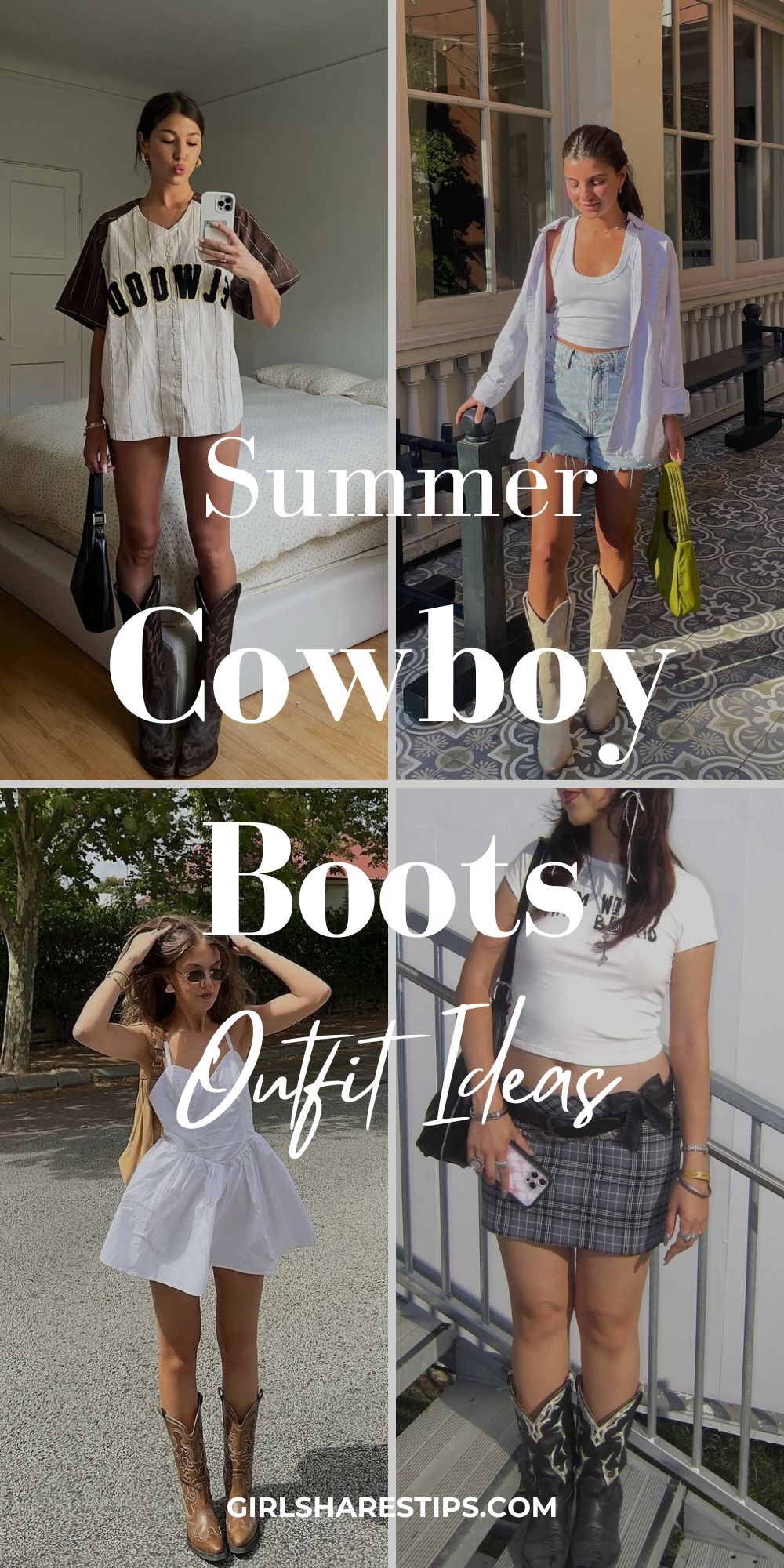 summer cowboy boots outfit ideas collage