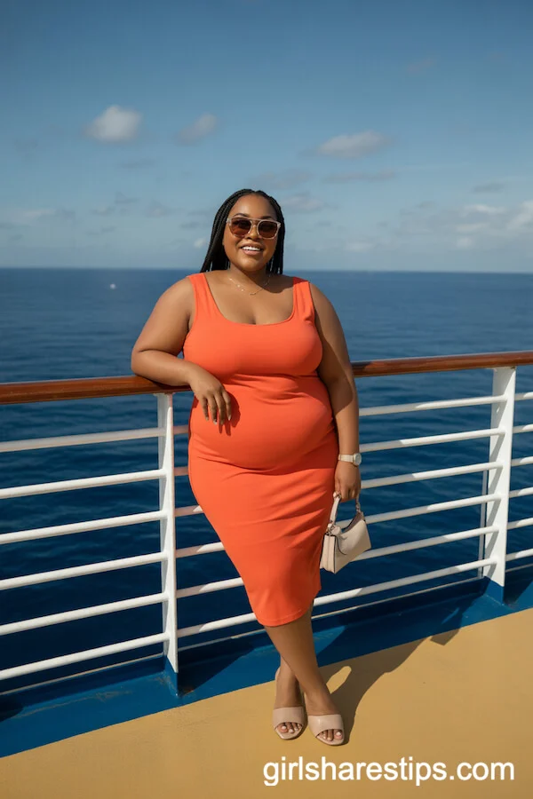 Bright Orange Midi Dress with Bold Sunglasses