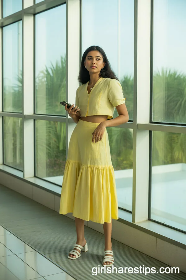 Lemon Yellow Linen Co-ord Set with Strappy Sandals